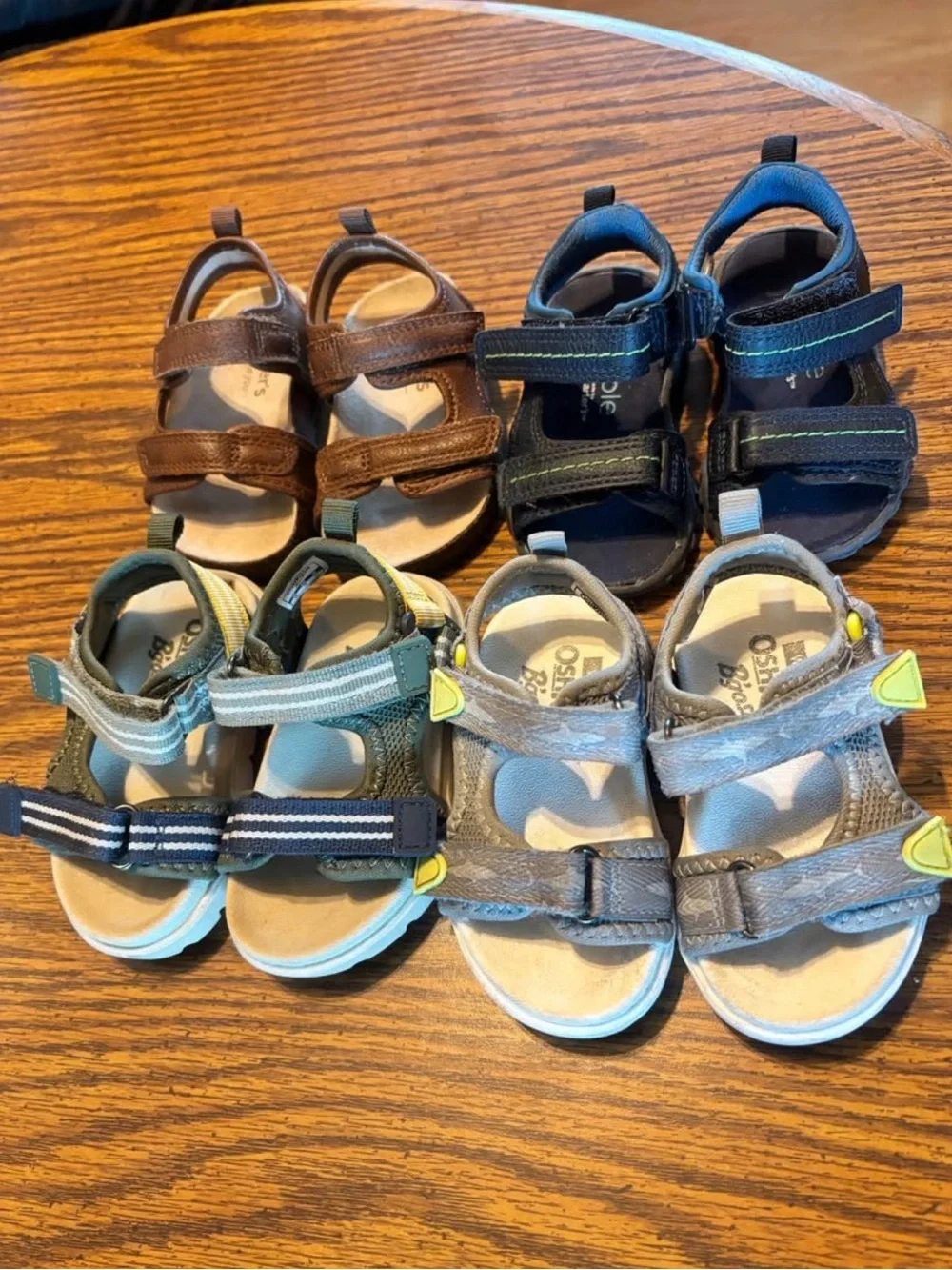 5 Pairs of Toddler Adjustable Sandals in Brown, Navy, Green, Gray and Black
